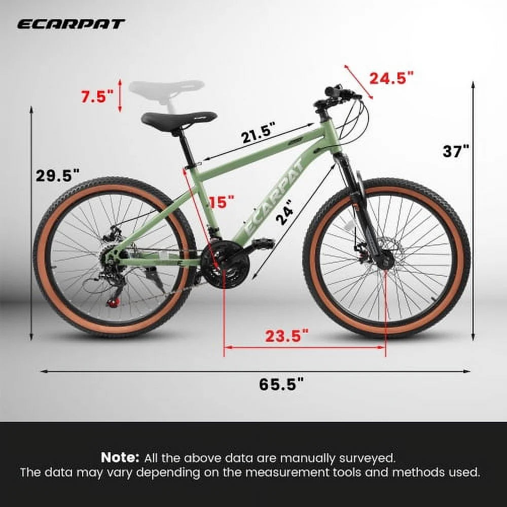 A24301 Ecarpat Mountain Bike 24 Inch Wheels, 21-Sizepeed Mens Womens Trail Commuter City Mountain Bike, Carbon steel Frame Disc Brakes Thumb Sizehifter Front Fork Bicycles