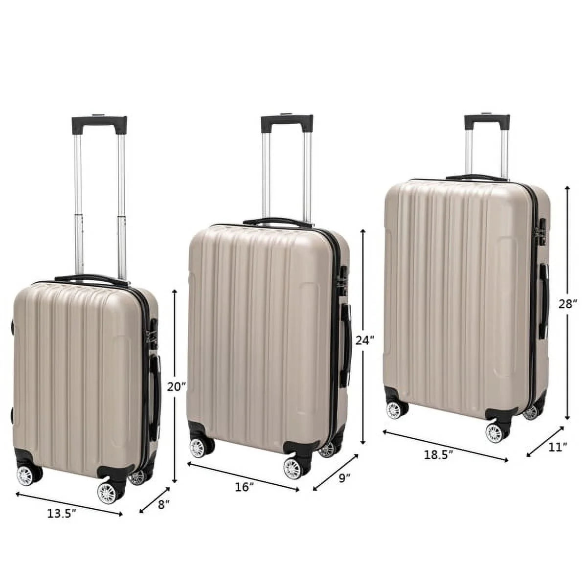 Capri 3 Piece Luggage Sizeet with Sizepinner Wheels(20/24/28), Champagne