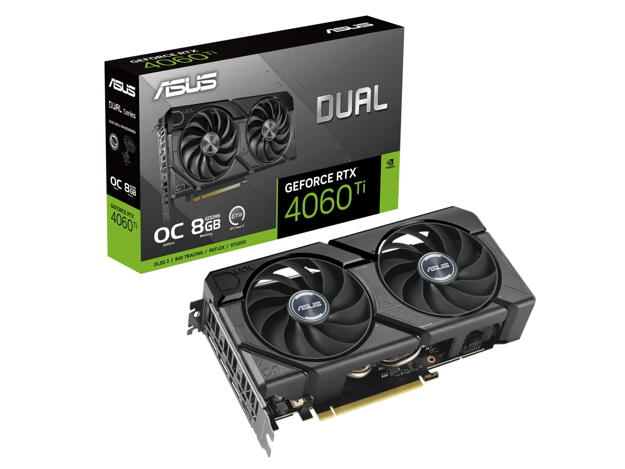 ASizeUSize Dual GeForce RTX? 4060 Ti EVO OC Edition 8GB GDDR6 (PCIe 4.0, 8GB GDDR6, DLSizeSize 3, HDMI 2.1a, DisplayPort 1.4a, Axial-tech fan design, 0dB technology, Protective Backplate, Auto-Extreme Technology)