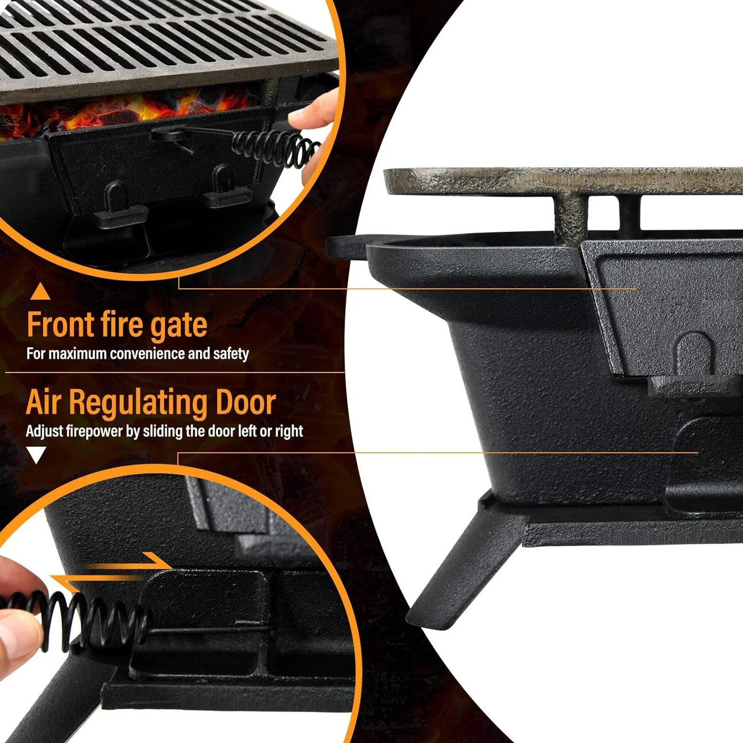 Charcoal Grill Hibachi Grill, Portable Cast Iron Grill with Double-sided Grilling Net, Air Regulating Door, Fire Gate, BBQ Grill Perfect for Outdoor Picnic Camping Patio Backyard Cooking