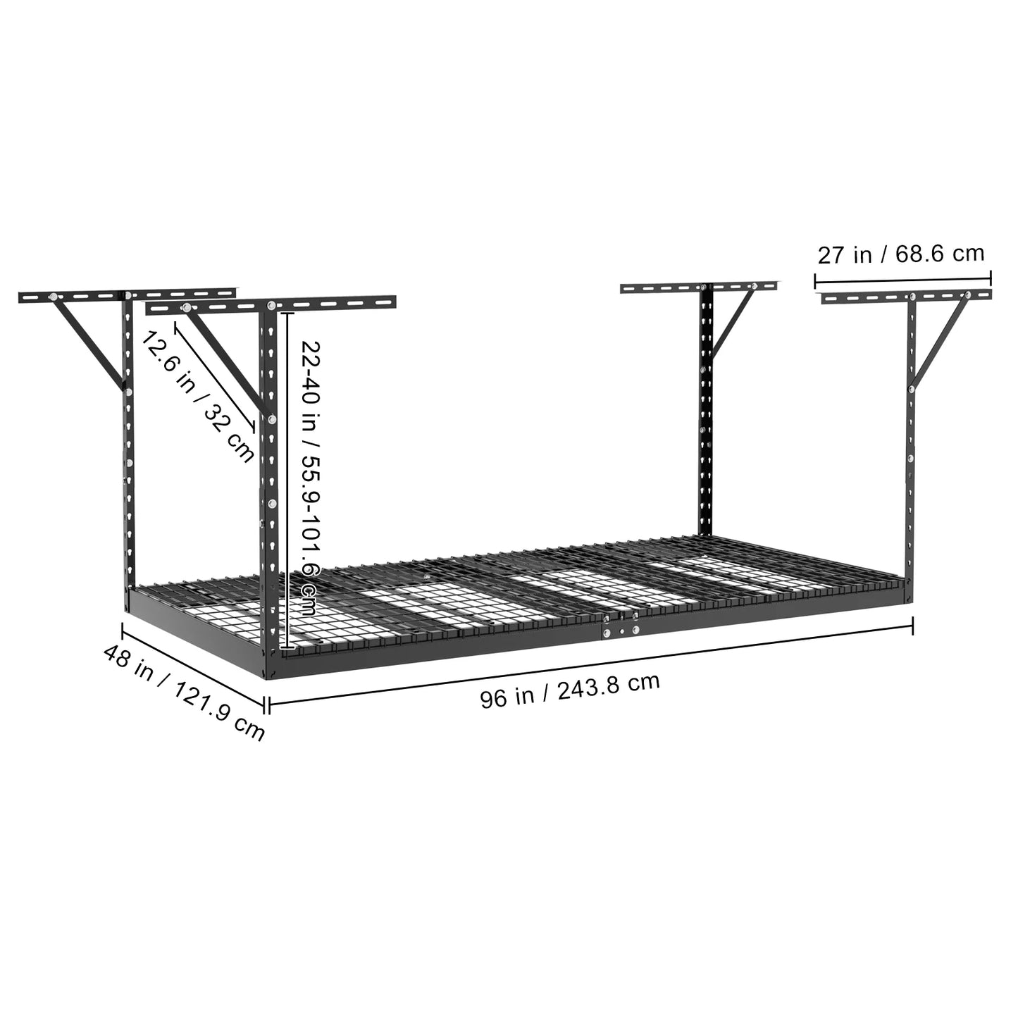 SizeKYSizeHALO Overhead Adjustable Garage Sizetorage Rack 48x96" Ceiling Rack 600 lbs Black