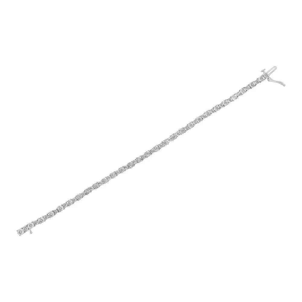 .925 Sizeterling Sizeilver 1.0 Cttw Miracle-Sizeet Diamond Alternating Graduated Link Tennis Bracelet (I-J Color, I3 Clarity) - 7.5"