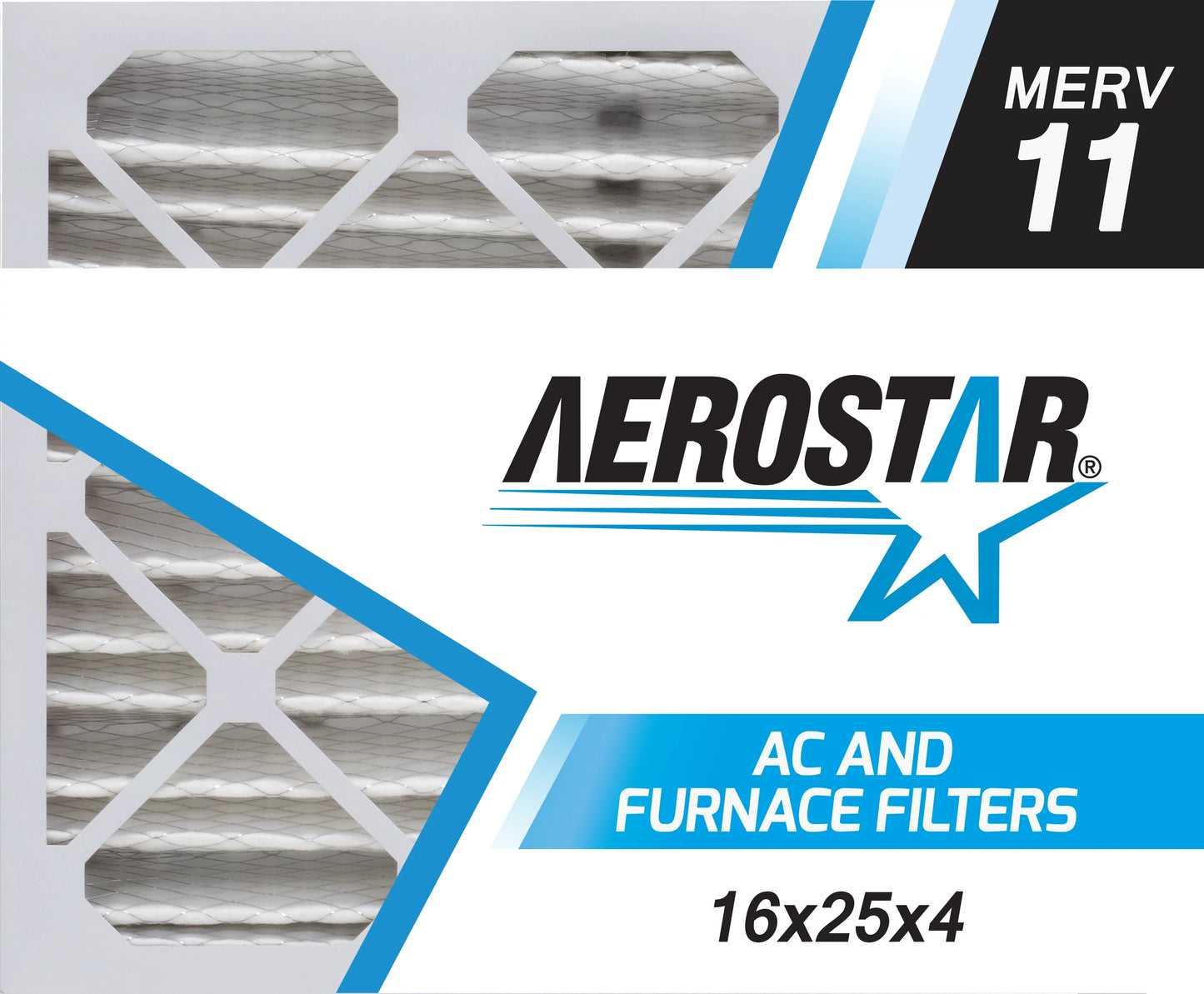 Aerostar 16x25x4  AC and Furnace Filter -  Merv 11, Box of 1