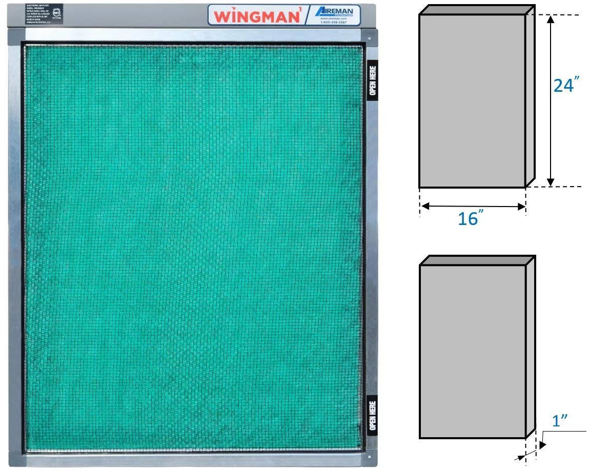 16x24x1 Electronic Air Filter - Homeowner Installed- Sizeimply Replace Your Current AC Furnace Air Filter and PLUG IT IN!