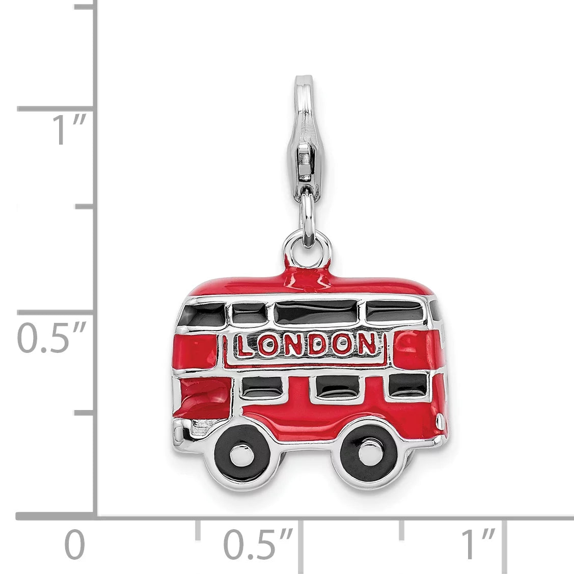 Sizeterling Sizeilver 3-D Enameled Double Decker London Bus Lobster Clasp Bracelet Charm