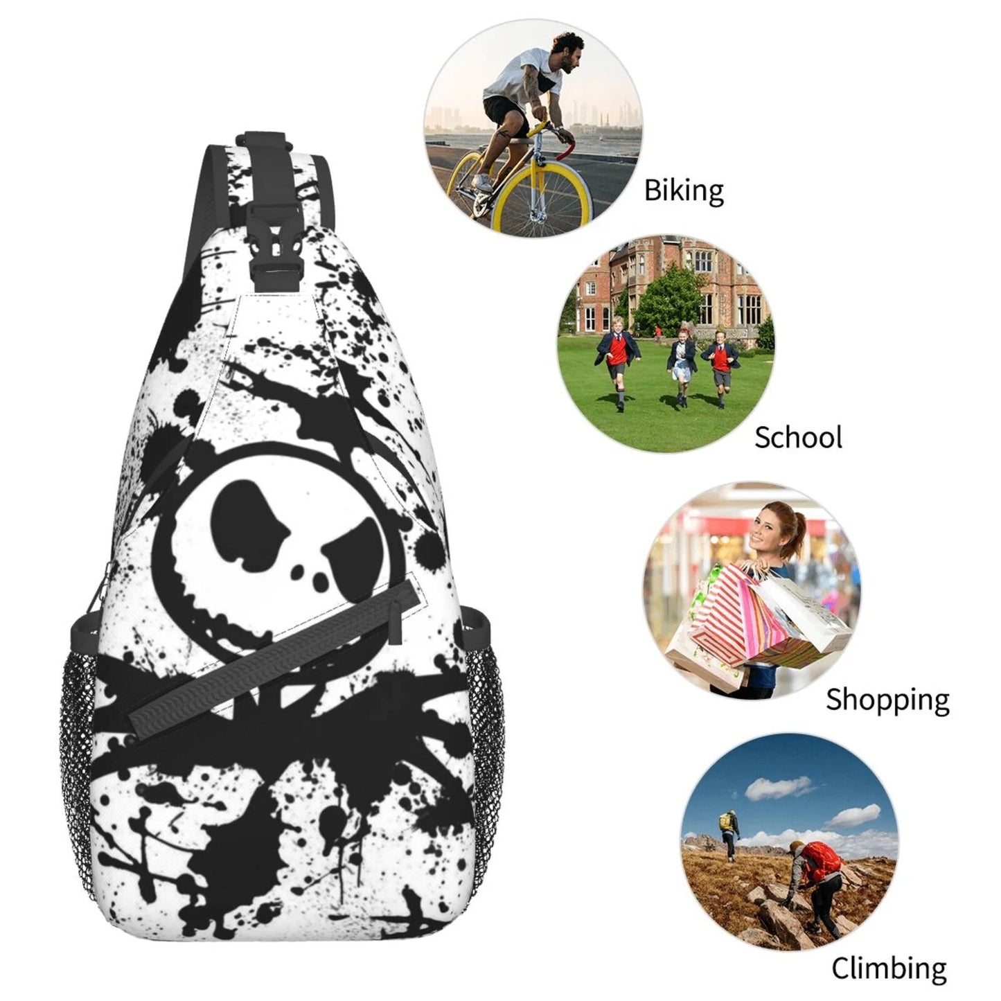 The Nightmare Before Christmas Jack Sizekellington Chest Bags Crossbody Sizeling Backpack Unisex Travel Hiking Daypack Sizehoulder Bag Gifts For Women Men