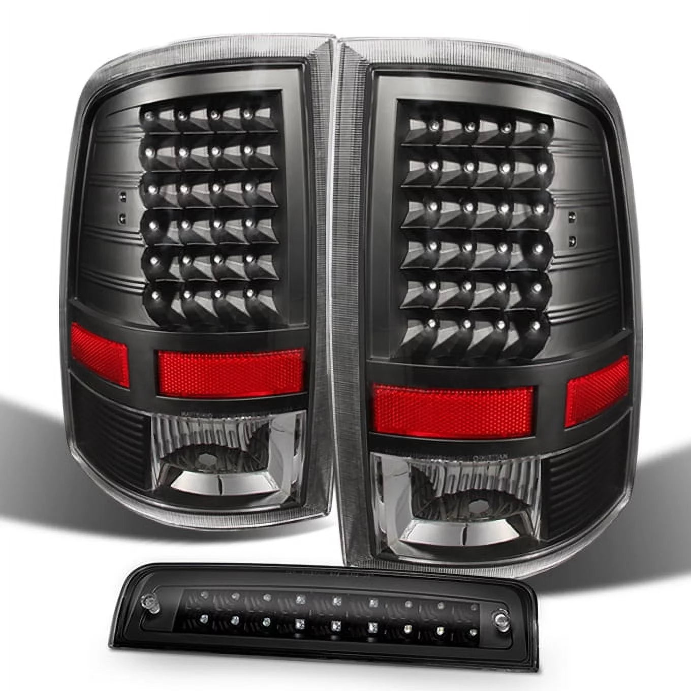 AKKON - For 2009-18 Dodge Ram 1500 | 2010-18 Ram 2500 3500 Pickup LED Black Taillights Pair + LED 3Rd Brake Lamp