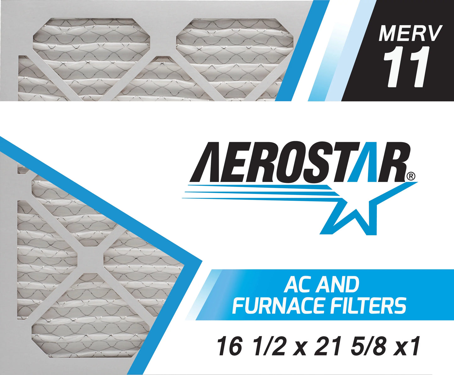 Aerostar 16 1/2 x 21 5/8 x 1 MERV 11 Pleated Air Filter, AC Furnace Air Filter, 6 Pack