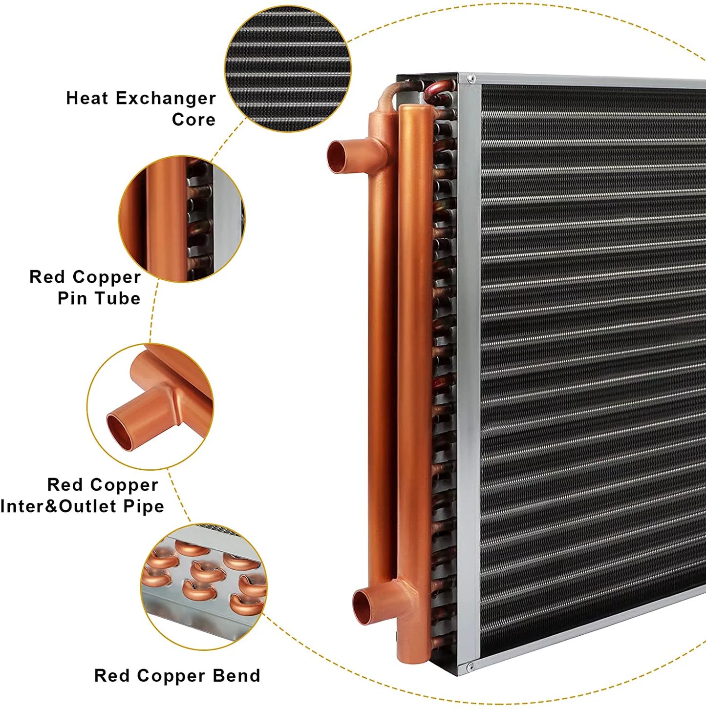 20" x 20" Water to Air Heat Exchanger with 1" Copper Ports Perfectly with Outdoor Furnace Ideal for Residential HVAC Sizeystem