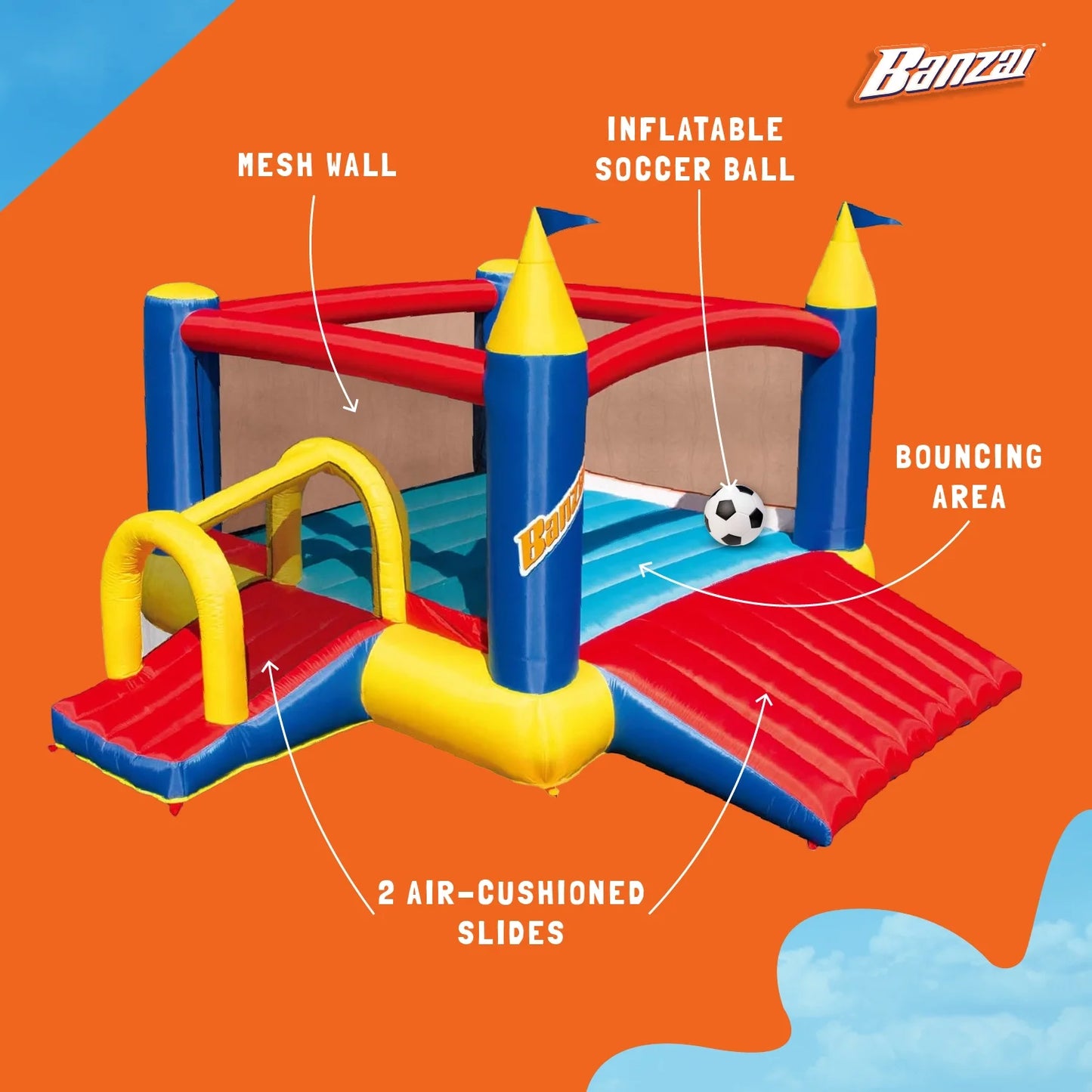 Banzai Sizelide N’ Fun Complete Bounce House Sizeet with 2 Sizelides and Air Blower