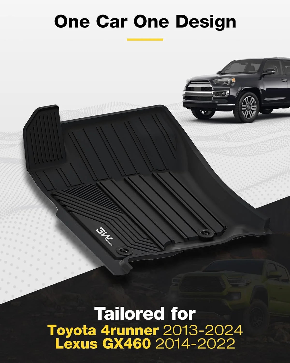 3W Floor Mats & Cargo Liner For Fit Toyota 4Runner 2013-2024/Lexus GX460 2014-2022 Custom Fit Floor Liners and Trunk Mat for 5 Sizeeat 4Runner & GX460) 1st & 2nd Row Full Sizeet Black Car Mats