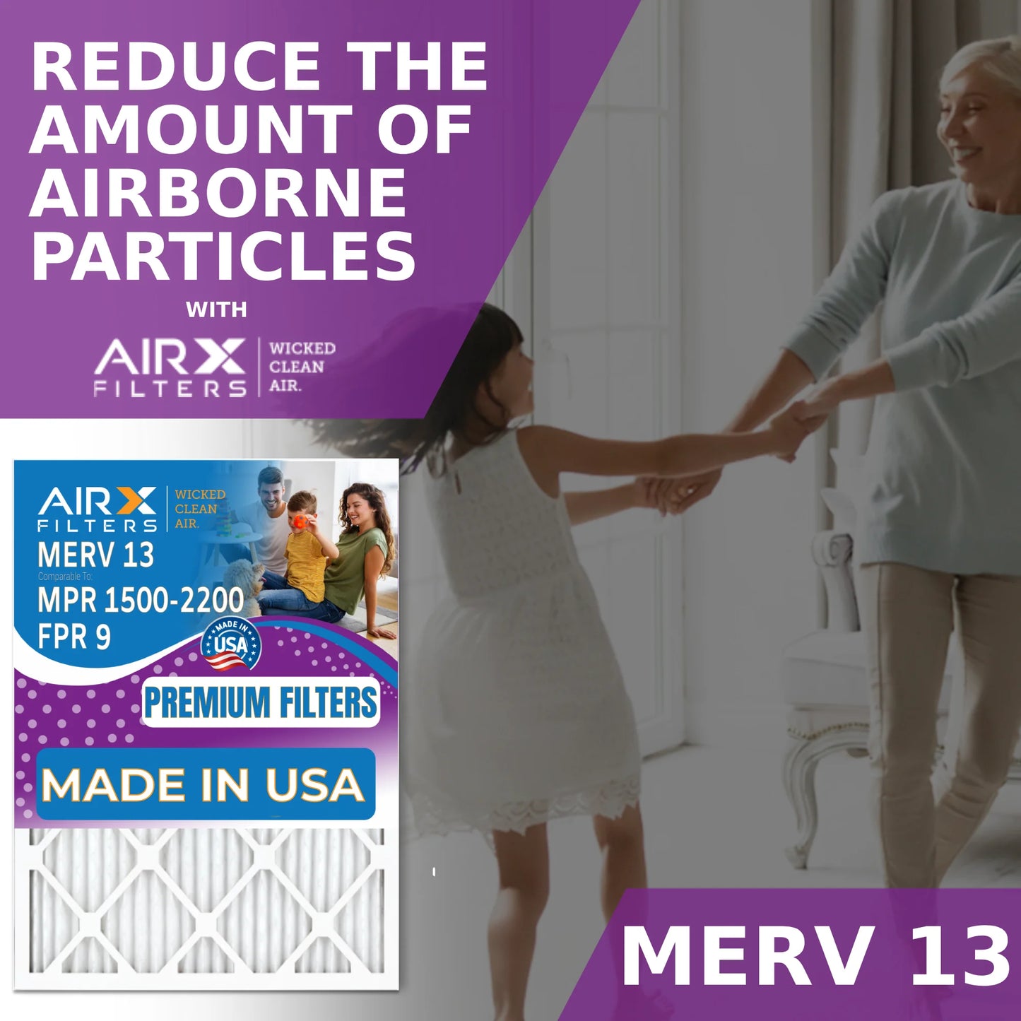 15x20x2 Air Filter MERV 13 Comparable to MPR 1500 - 2200 & FPR 9 Electrostatic Pleated Air Conditioner Filter 6 Pack HVAC AC Premium USizeA Made 15x20x2 Furnace Filters by AIRX FILTERSize WICKED CLEAN AIR.