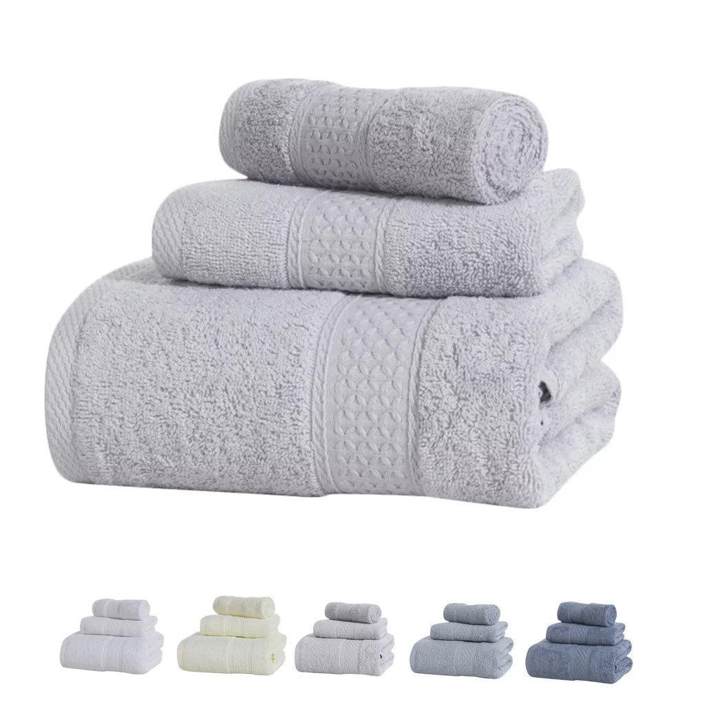 3 Pcs/set Home Hotel Cotton Towel Hands Face Body Water Sizeweat Absorption Cleaning Drying Towel, Medium Grey