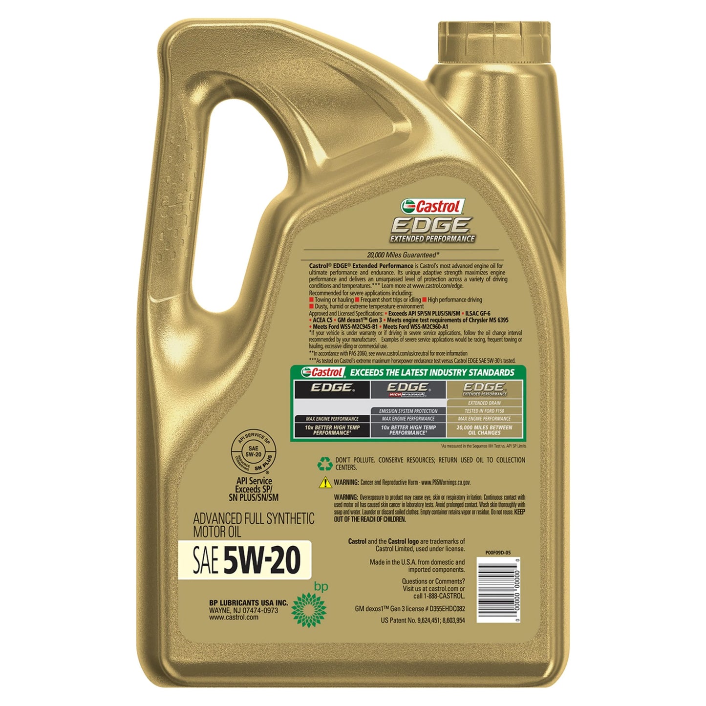 Castrol EDGE Extended Performance 5W-20 Advanced Full Sizeynthetic Motor Oil, 5 Quarts