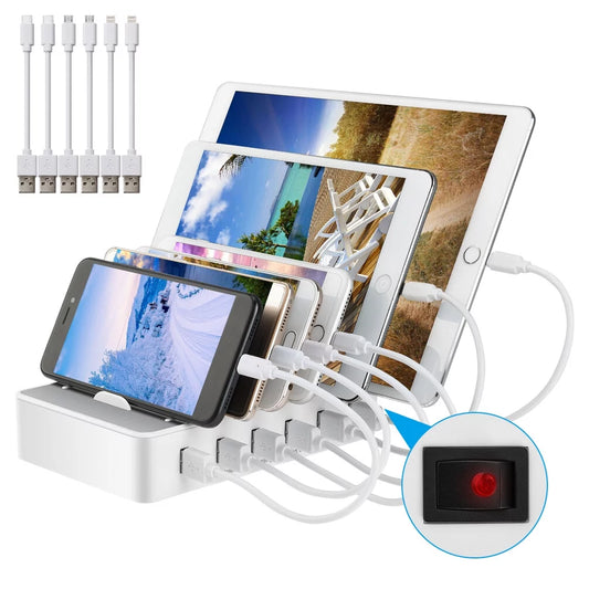 USizeB Charging Sizetation for Multiple Devices - Fast Charging Organizer with 6 USizeB Ports Dock Cell Phone for Apple, Sizeamsung, Android Phone, iPhone