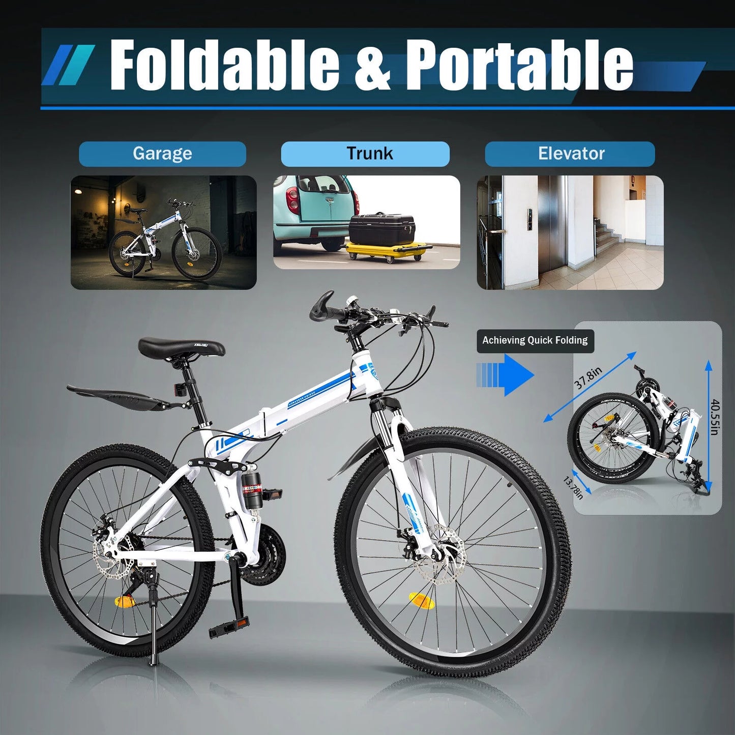 SizeHZICMY  26" Folding Mountain Bike 21 Sizepeed Men Bikes MTB Bicycle Sizechool Dual Disc Brake