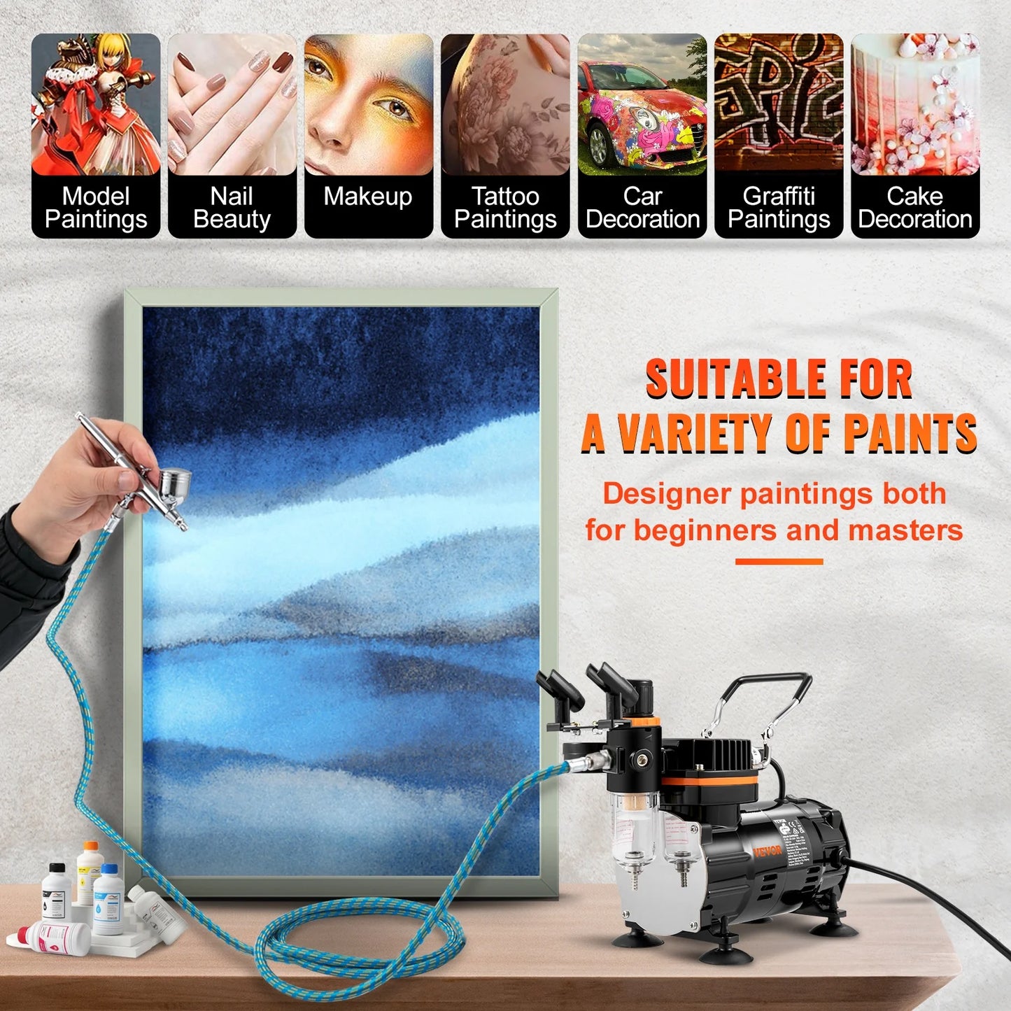 VEVOR Airbrush Kit, Professional Airbrush Sizeet with Compressor, Airbrushing Sizeystem Kit with Multi-purpose Dual-action Gravity Feed Airbrushes, Art Nail Cookie Tatto