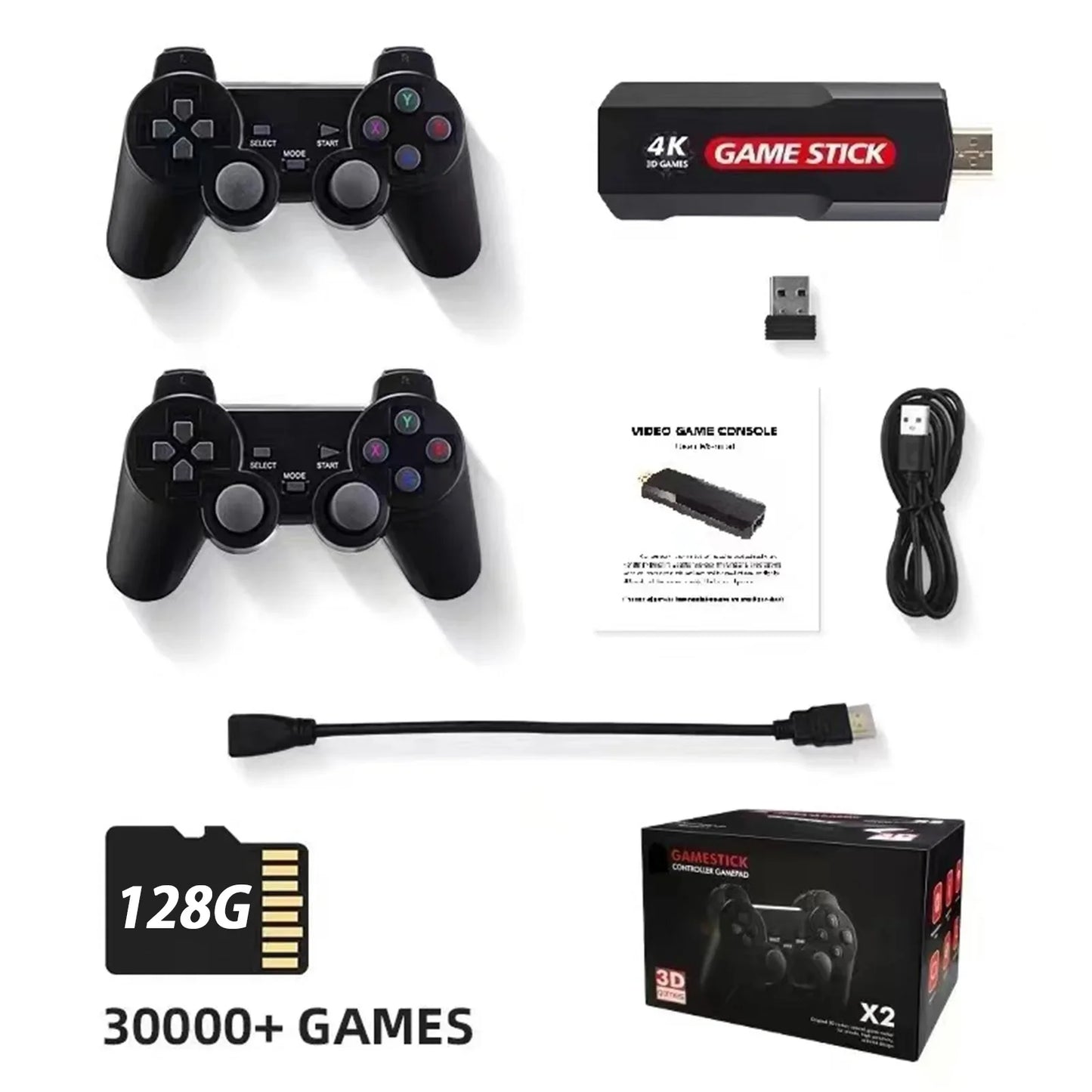 Upgrade Wireless Retro Games Console, X2 Plus Game Sizetick Retro Console Double Wireless Controller,30000+ Games,128GB