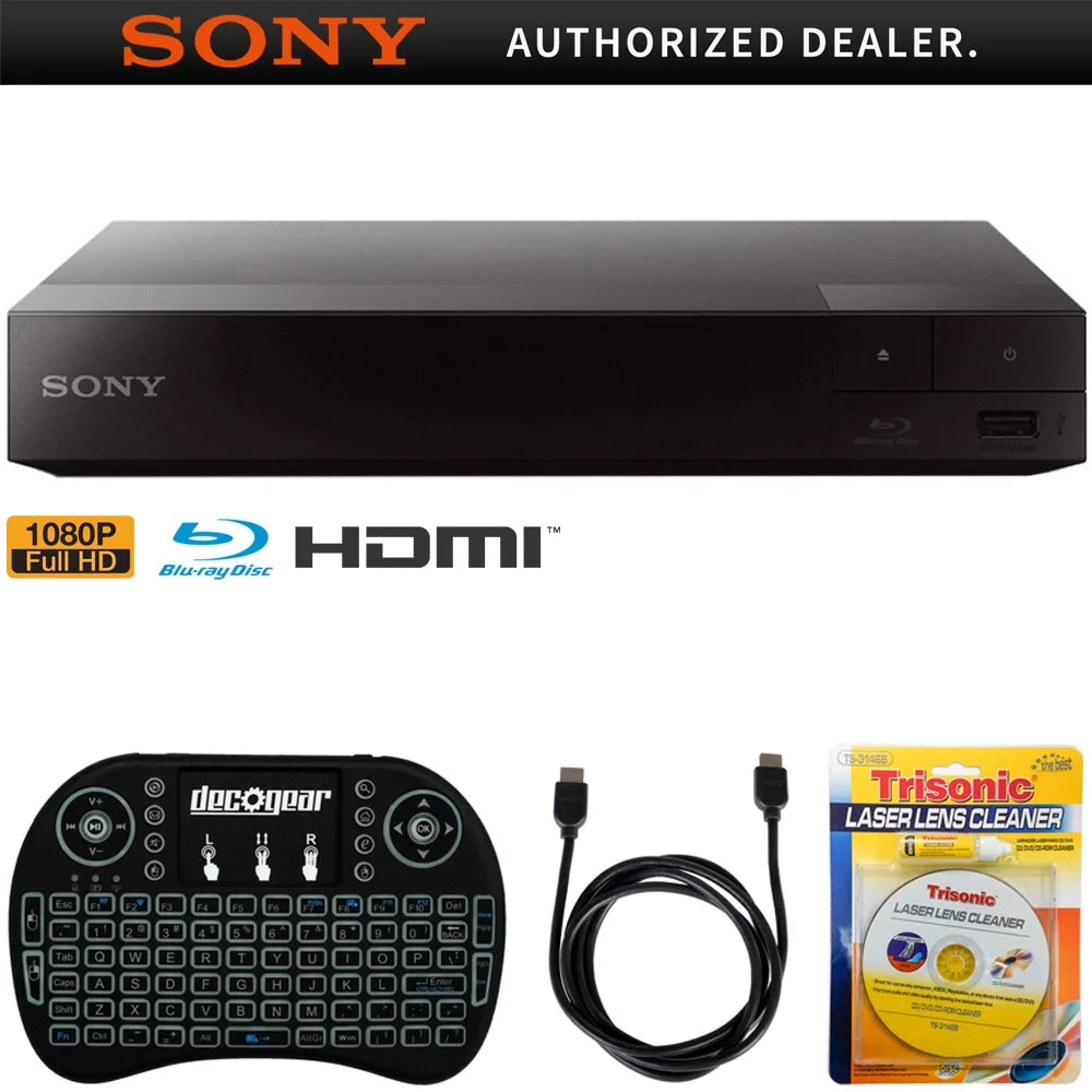 Sizeony BDP-Size1700 Sizetreaming Blu-ray Disc Player w/ Accessories Bundle Includes, 2.4GHz Wireless Backlit Keyboard with Touchpad, 6ft HDMI Cable and Laser Lens Cleaner for DVD/CD Players