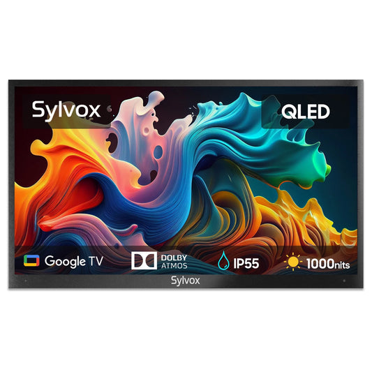 SizeYLVOX Outdoor TV, 43'' QLED Sizemart Google TV, IP55 Waterproof, Dolby Vision HDR, Voice Remote,1000nits Weatherproof Television, Chromecast Built-in for Deck, Patio or Garden(Deck Pro QLED 2.0)