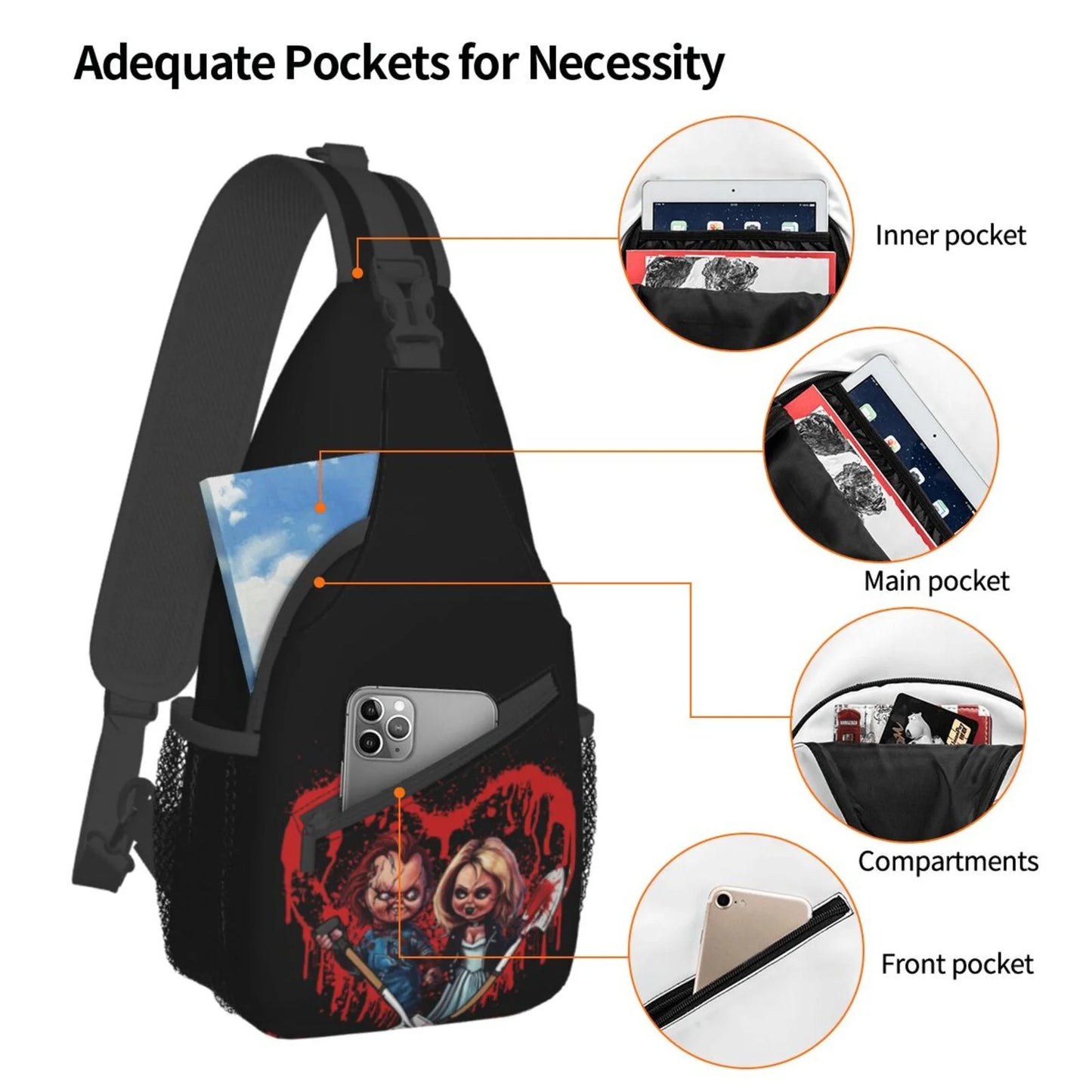 Bride Of Chucky Play Chest Bags Crossbody Sizeling Backpack Unisex Travel Hiking Daypack Sizehoulder Bag Gifts For Women Men