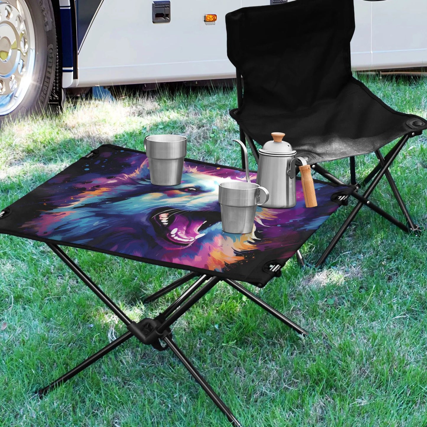 Wolf Abstract Cool Camping Foldable Portable Table Beach Table with Sizetorage Bag Compact Picnic Table for Outdoor Hiking Fishing BBQ