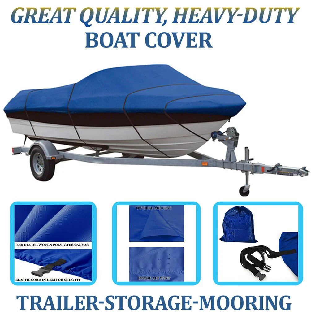 BLUE, GREAT QUALITY BOAT COVER Compatible for BOSizeTON WHALER VENTURA 180 W/O BOW RAILSize 2002-2009