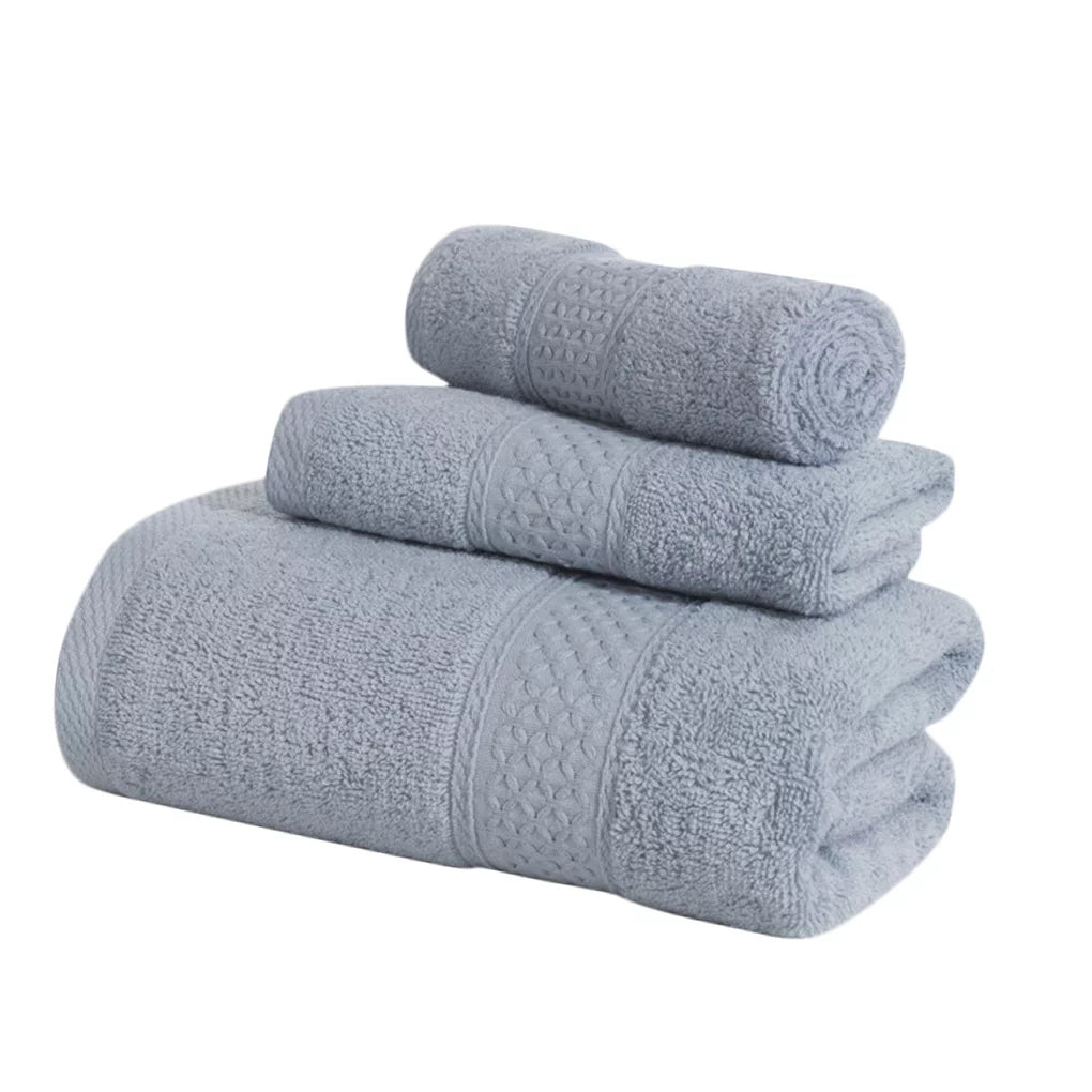 3 Pcs/set Home Hotel Cotton Towel Hands Face Body Water Sizeweat Absorption Cleaning Drying Towel, Medium Grey