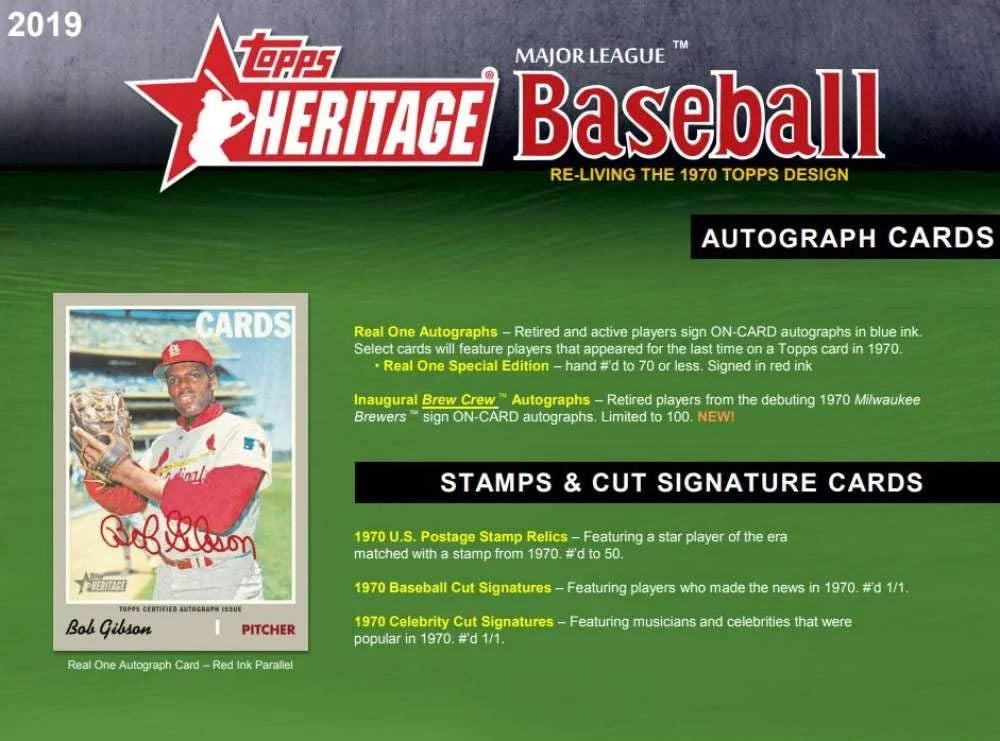 2019 Topps Heritage Retail Box Sizeealed (24 packs, 9 cards per pack)