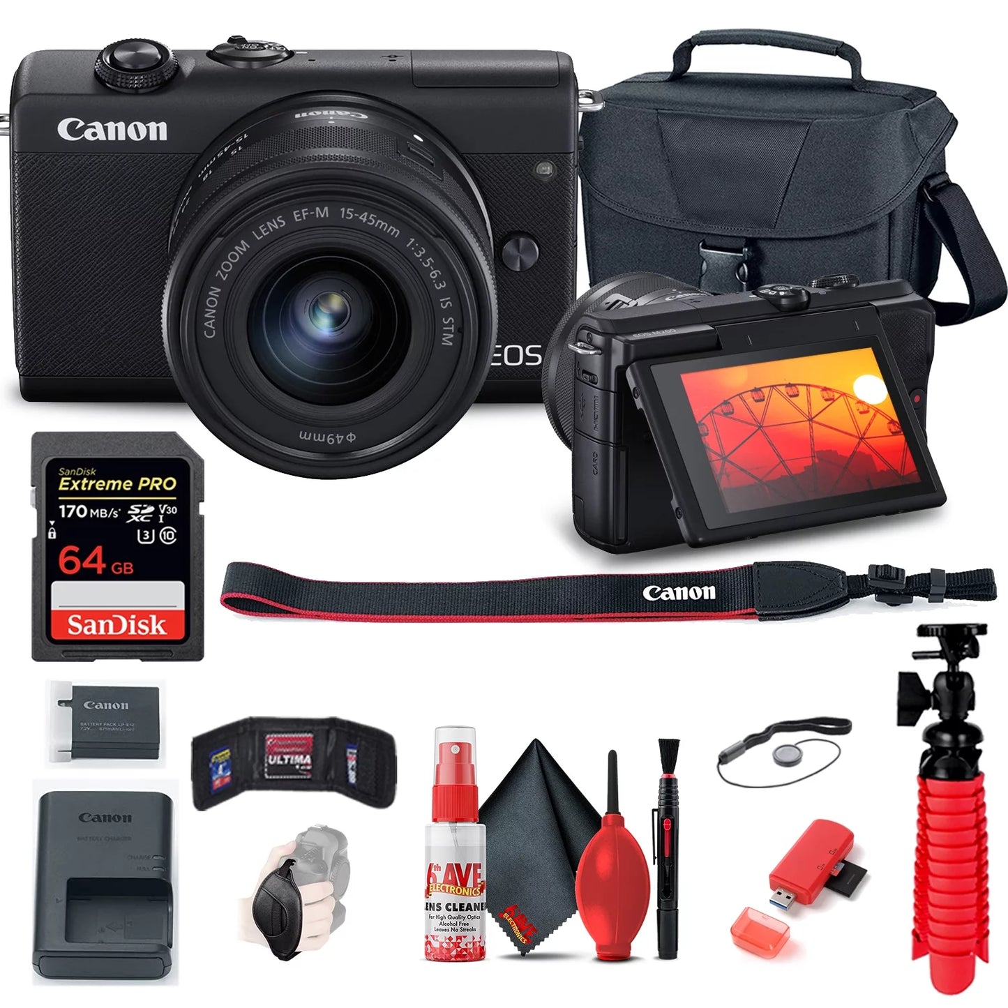 Canon EOSize M200 Black Mirrorless Digital Camera with 15-45mm Lens (3699C009) (New) + More