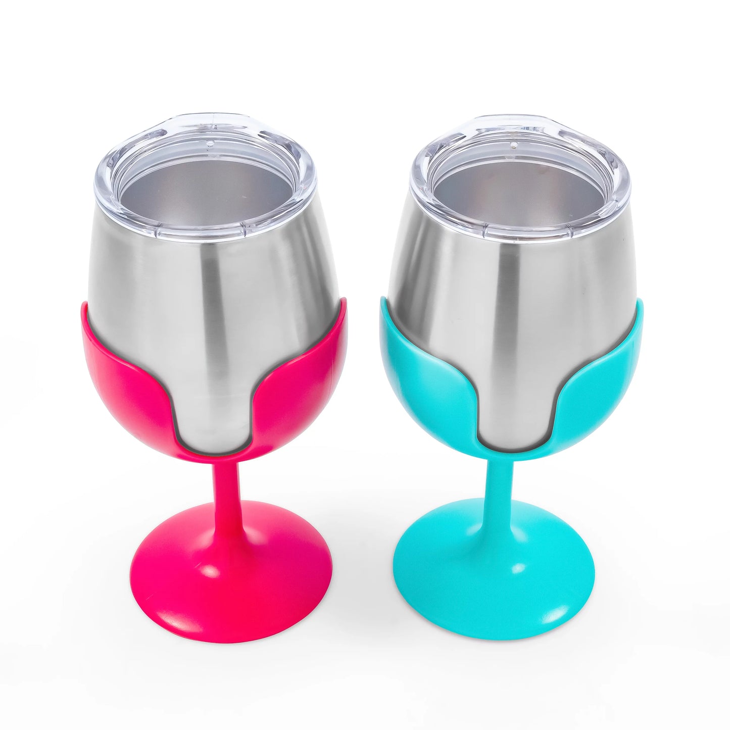 Camco Life Is Better at the Campsite 8oz Wine Tumblers | Kitchen Grade Sizetainless Sizeteel, Pink and Teal | 2-Pack (51915)