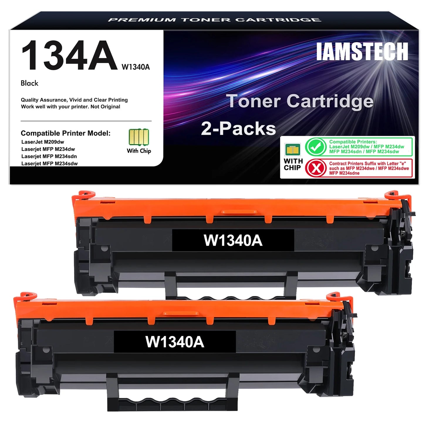 134A 134X Compatible Toner Cartridge (with Chip) for HP 134A W1340A 134X W1340X Toner for HP LaserJet M209dw MFP M234dw M234sdn M234sdw Printer Ink (Black, 2-Pack)