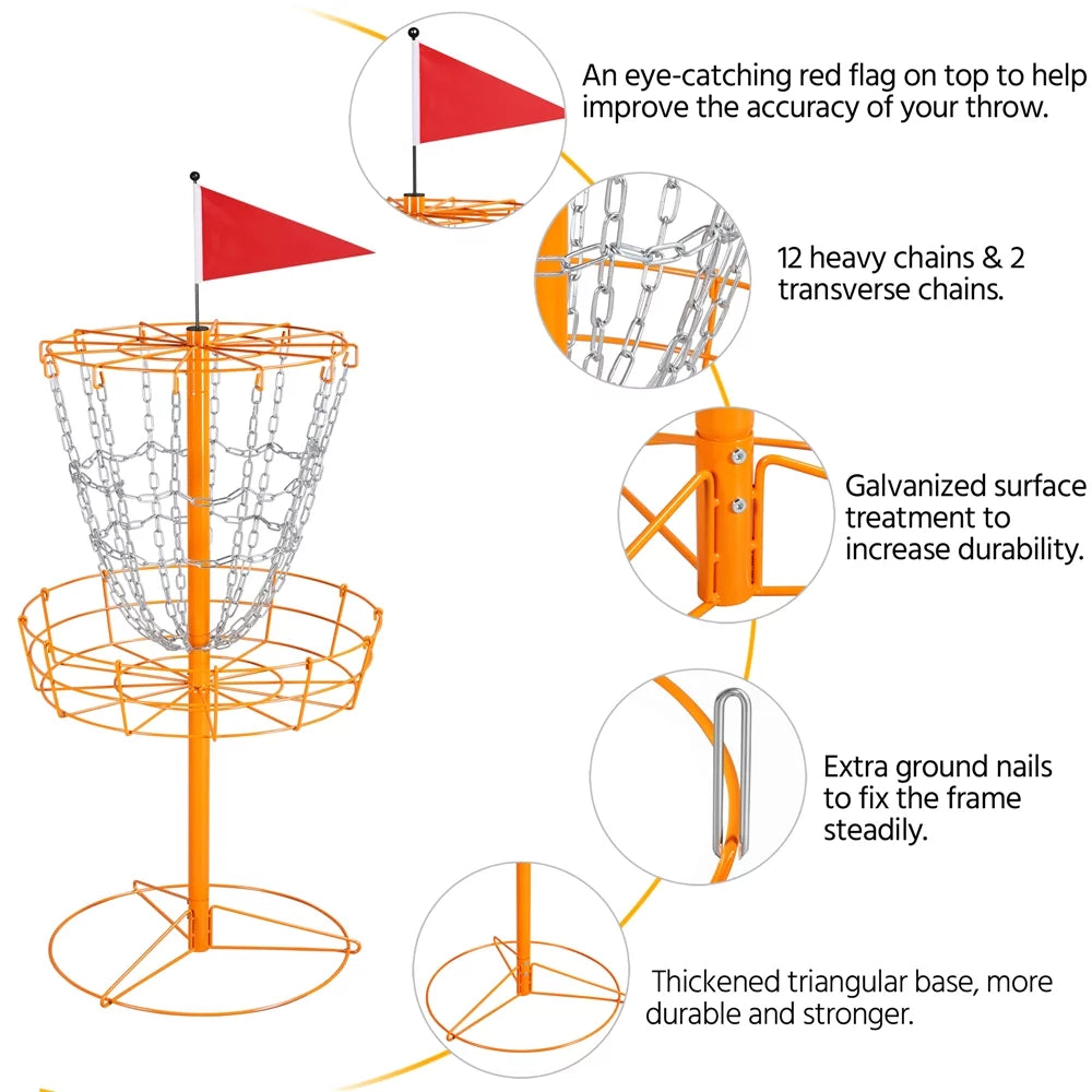 SizemileMart 12-Chain Disc Golf Goal Target Practice, Orange