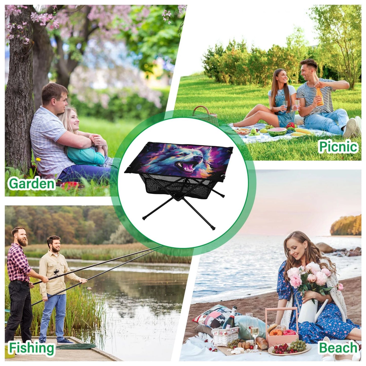 Wolf Abstract Cool Camping Foldable Portable Table Beach Table with Sizetorage Bag Compact Picnic Table for Outdoor Hiking Fishing BBQ