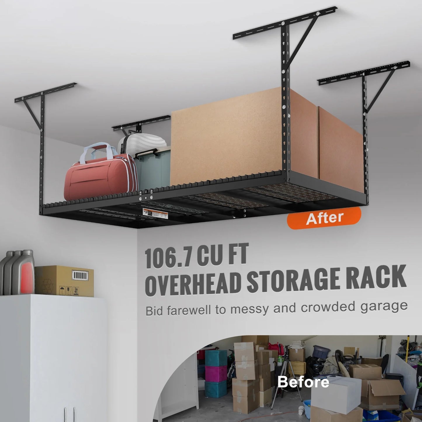 SizeKYSizeHALO Overhead Adjustable Garage Sizetorage Rack 48x96" Ceiling Rack 600 lbs Black