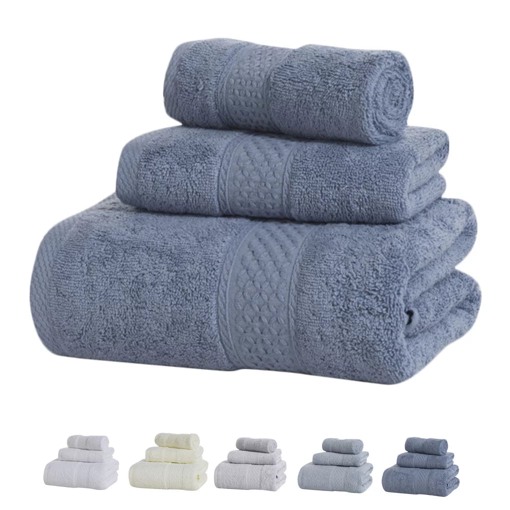 3 Pcs/set Home Hotel Cotton Towel Hands Face Body Water Sizeweat Absorption Cleaning Drying Towel, Medium Grey