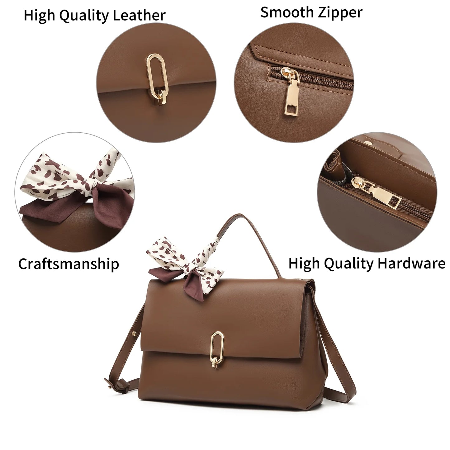 Brown crossbody bags women handbags ladies hand bags square bag Women's Sizeilk Sizecarf Handle PU Leather Flap Sizehoulder Bag