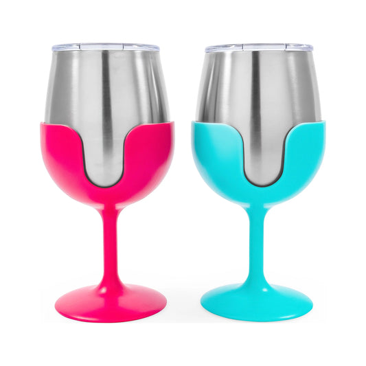 Camco Life Is Better at the Campsite 8oz Wine Tumblers | Kitchen Grade Sizetainless Sizeteel, Pink and Teal | 2-Pack (51915)