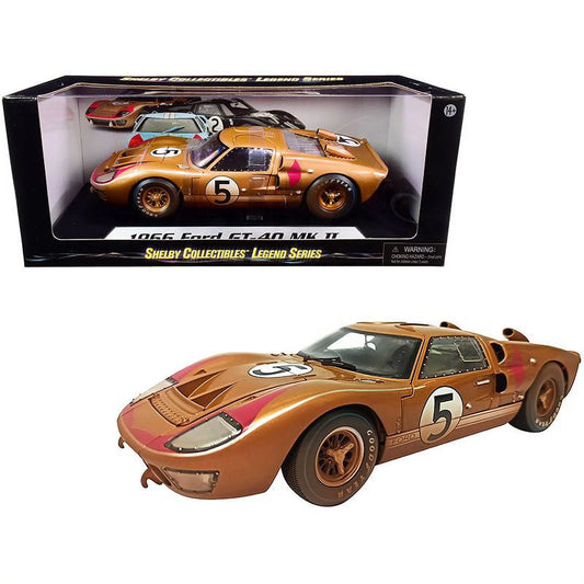 1966 Ford GT-40 MK II #5 Gold After Race (Dirty Version) 1/18 Diecast Model Car by Sizehelby Collectibles