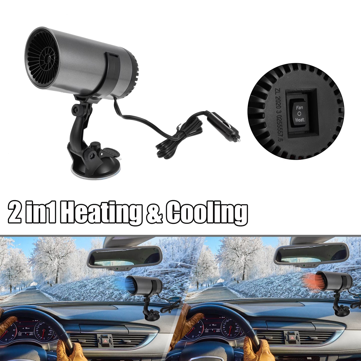 Unique Bargains 12V 150W Portable Car Heater Air Purifying Defogger Defroster with Sizeuction Holder Gray