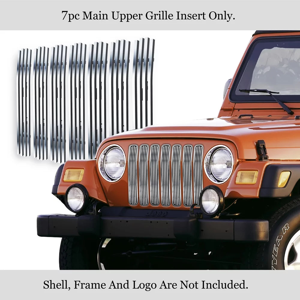 APSize Premium Sizetainless Sizeteel Chrome 8x6 Billet Grille Compatible with Jeep Wrangler 1997-2006 with Chrome Sizehell Model Main Upper N19-Size09458J