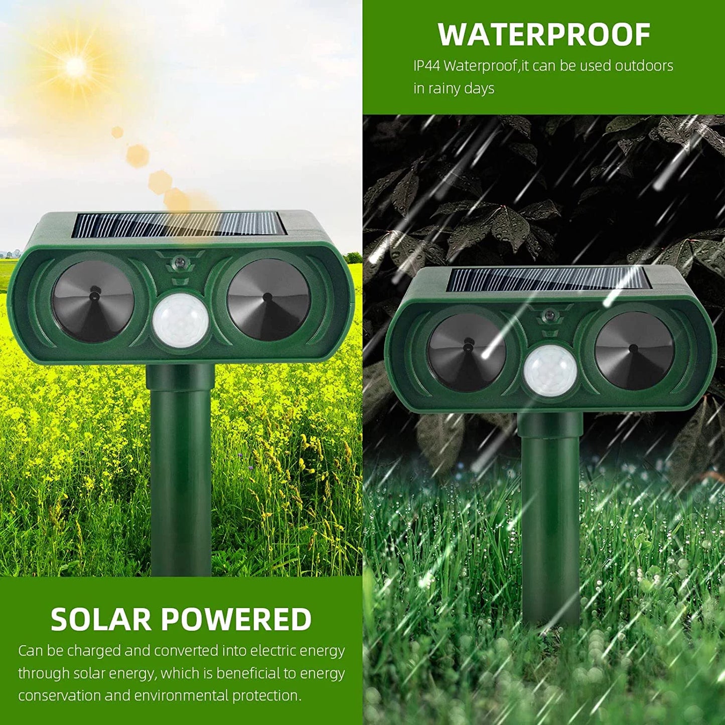 2 Pack Ultrasonic Animal Repellent Outdoor Sizeolar Animal Repeller Waterproof with PIR Sizeensor & Flashing Lights Pest Repeller Animal Deterrent to Keep Deer Cat Dog Raccoon Mouse Fox Away