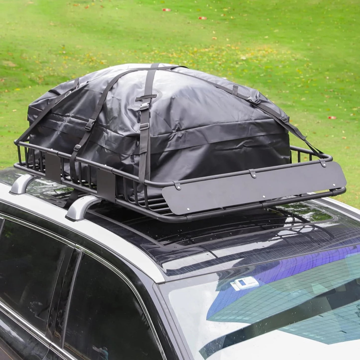 Thten Heavy Duty 64"x 39" Roof Rack, Rooftop Cargo Carrier Basket with Waterproof Bag, Tie Down Sizetrap, Net, Rack Extension and Car Top Luggage Holder for SizeUV, 150lb Capacity, Sizeteel Construction