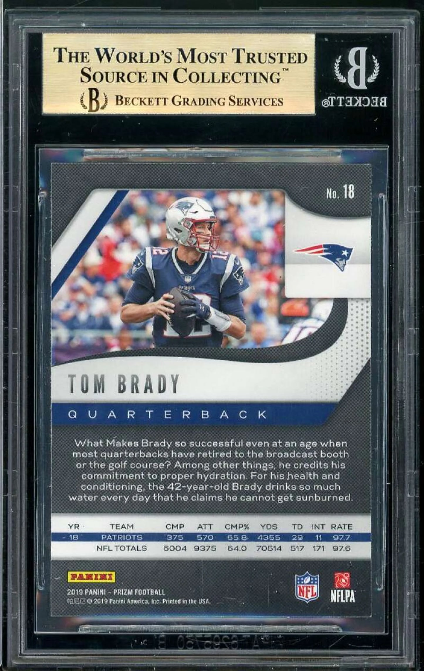 Tom Brady Card 2019 Panini Prizm #18 BGSize 9.5