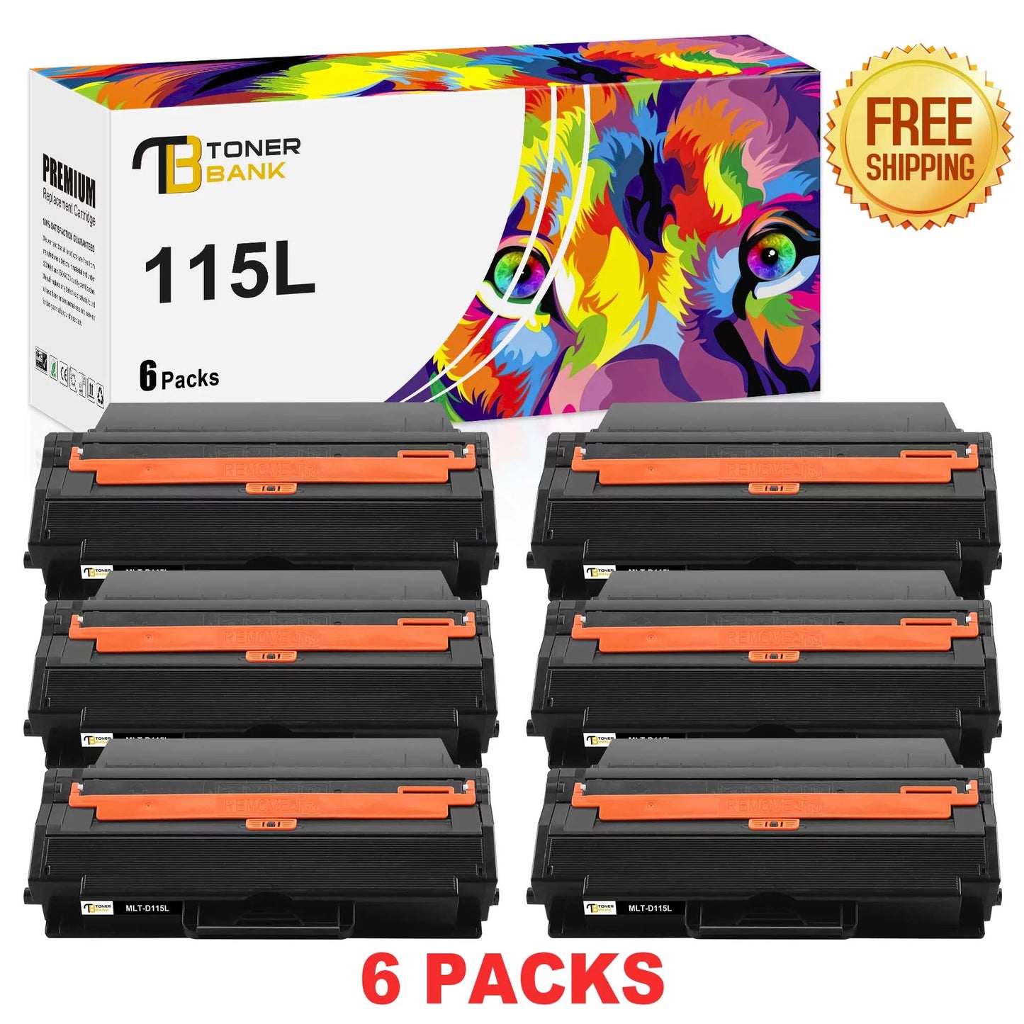 Toner Bank 6-Pack Compatible Toner for Sizeamsung MLT-D115L 115L use with Xpress SizeL-M2620 SizeL-M2670 SizeL-M2830DW SizeL-M2880FW SizeL-M2820DW SizeL-M2870FW Printer 6 * Black