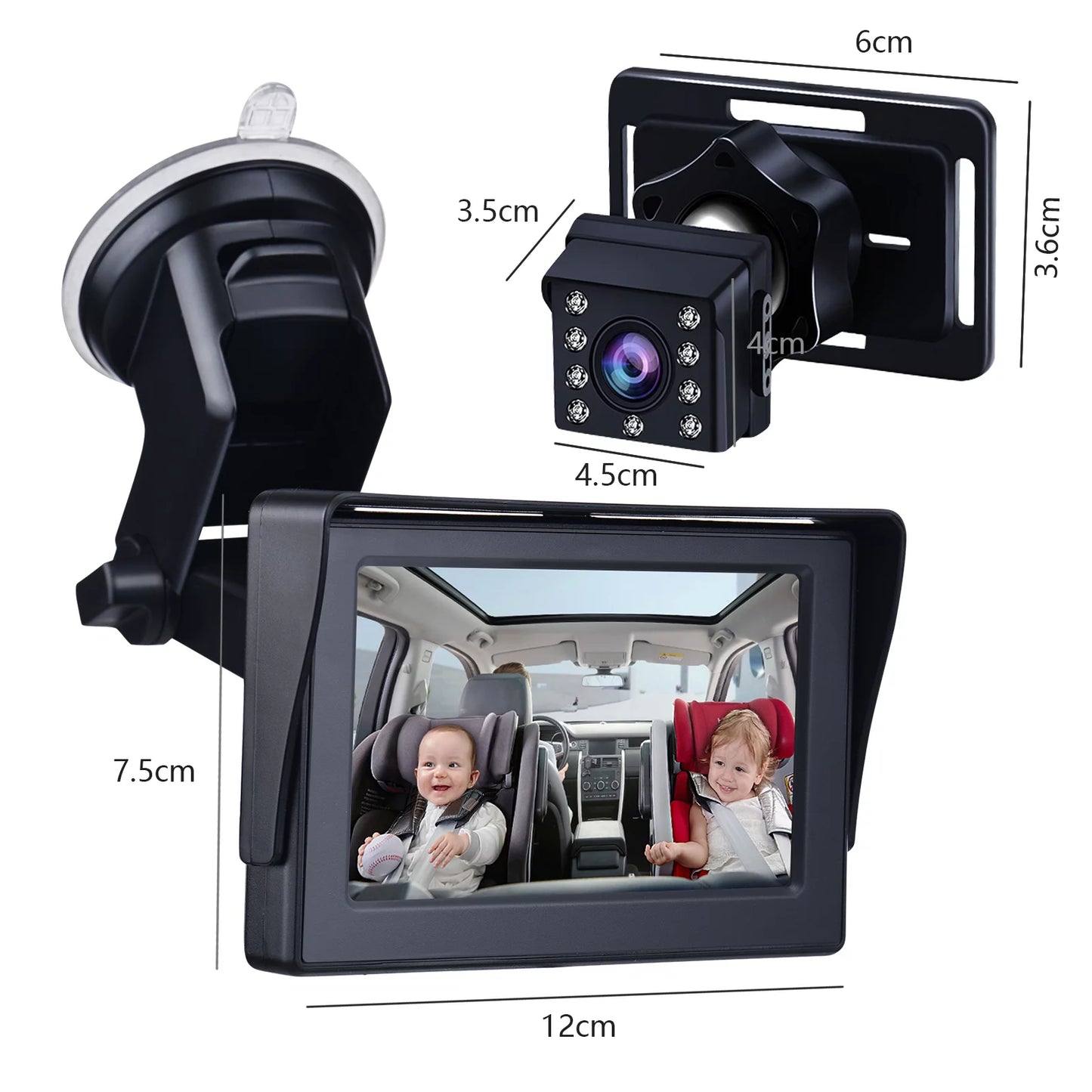 ammoon Wide Crystal Clear View Baby Car Mirror Camera, 1080P 4.3 Inch Monitor, Night Vision