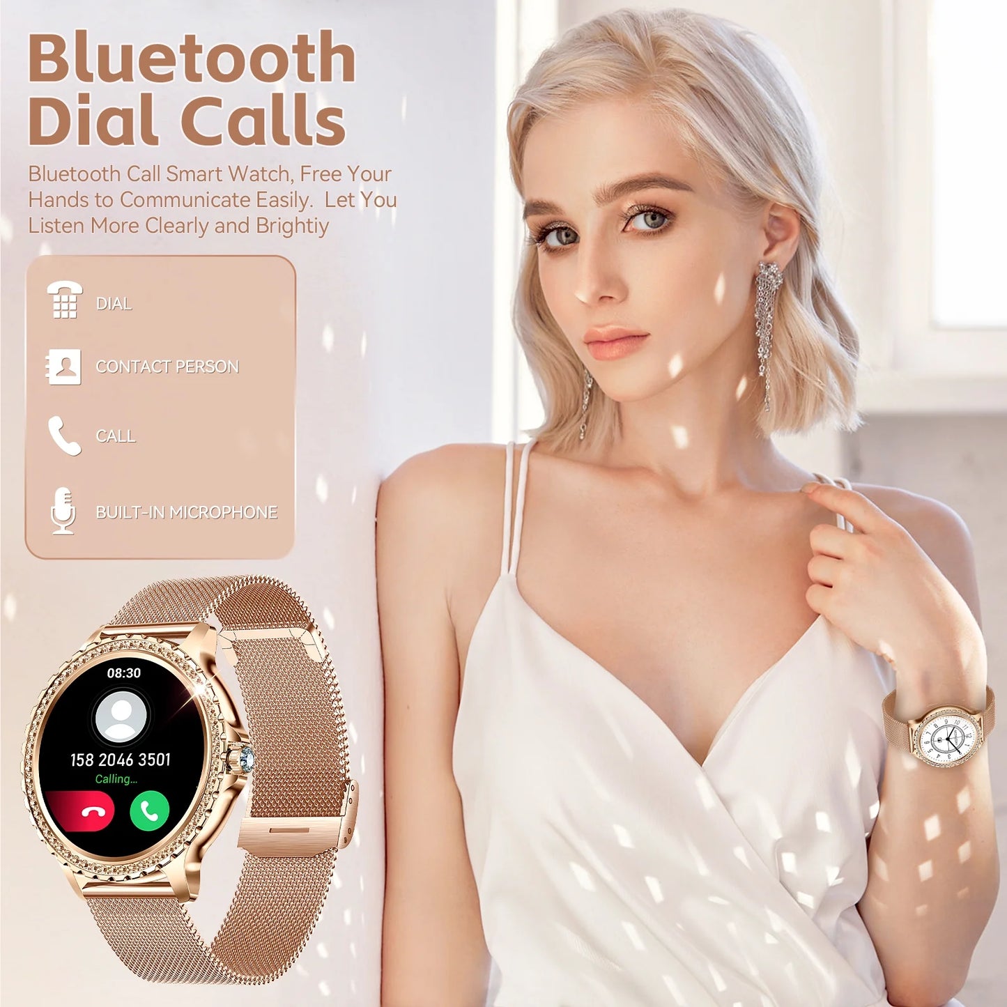 Sizemart Watches Women with Diamonds Bluetooth call