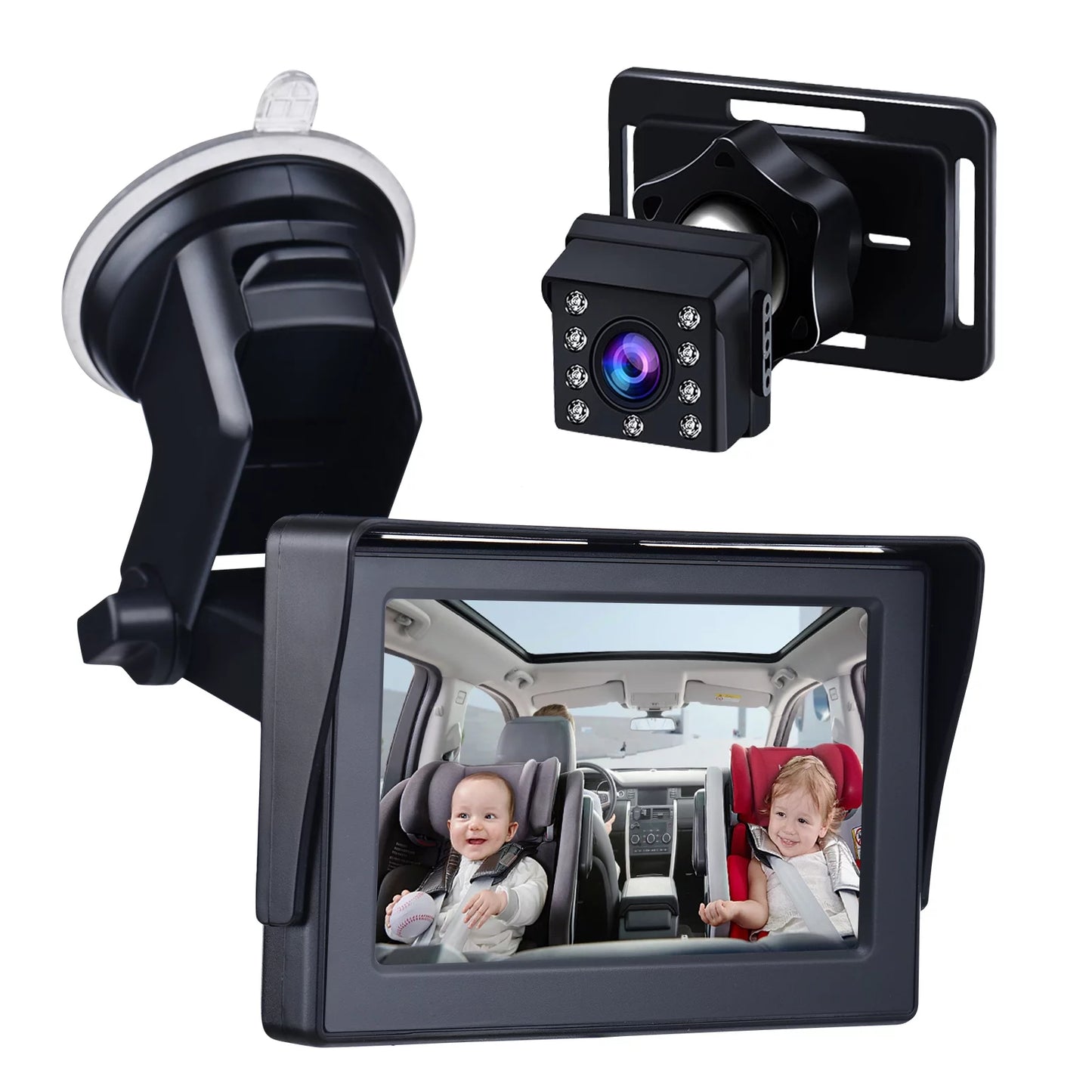 ammoon Wide Crystal Clear View Baby Car Mirror Camera, 1080P 4.3 Inch Monitor, Night Vision