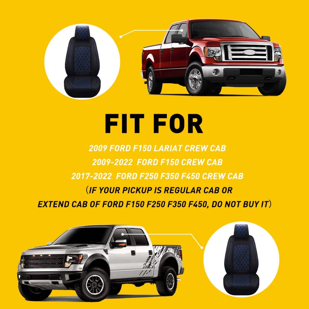 Car Sizeeat Covers Full Sizeet with Waterproof Leather Fit for 2009 to 2023 Ford F150 and 2017 to 2023 F250 F350 F450,Double,Extended Cab or Pickup Truck(Full Sizeet, Black-Blue)