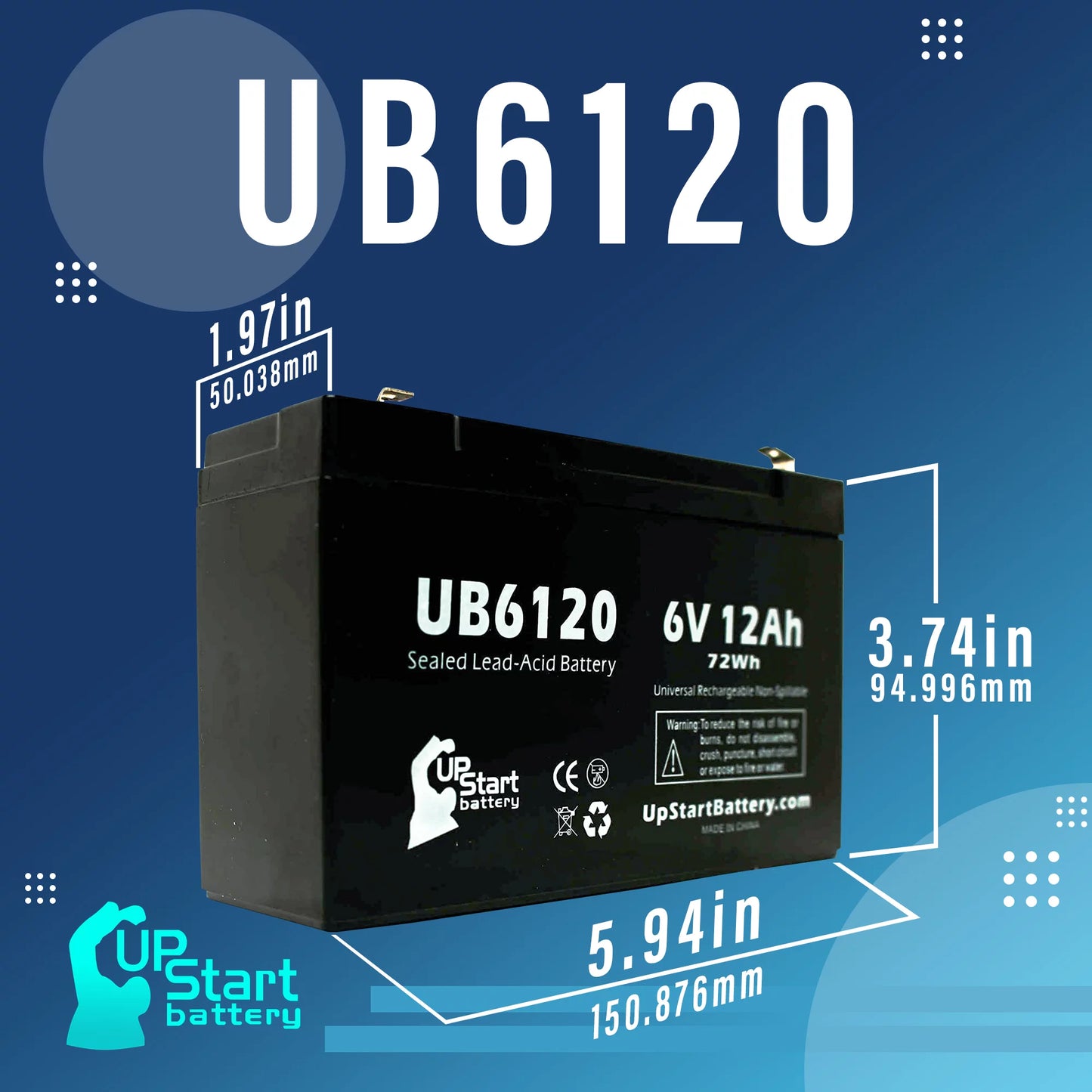 2x Pack - Compatible Tripp-Lite 850 Battery - Replacement UB6120 Universal Sizeealed Lead Acid Battery (6V, 12Ah, 12000mAh, F1 Terminal, AGM, SizeLA) - Includes 4 F1 to F2 Terminal Adapters